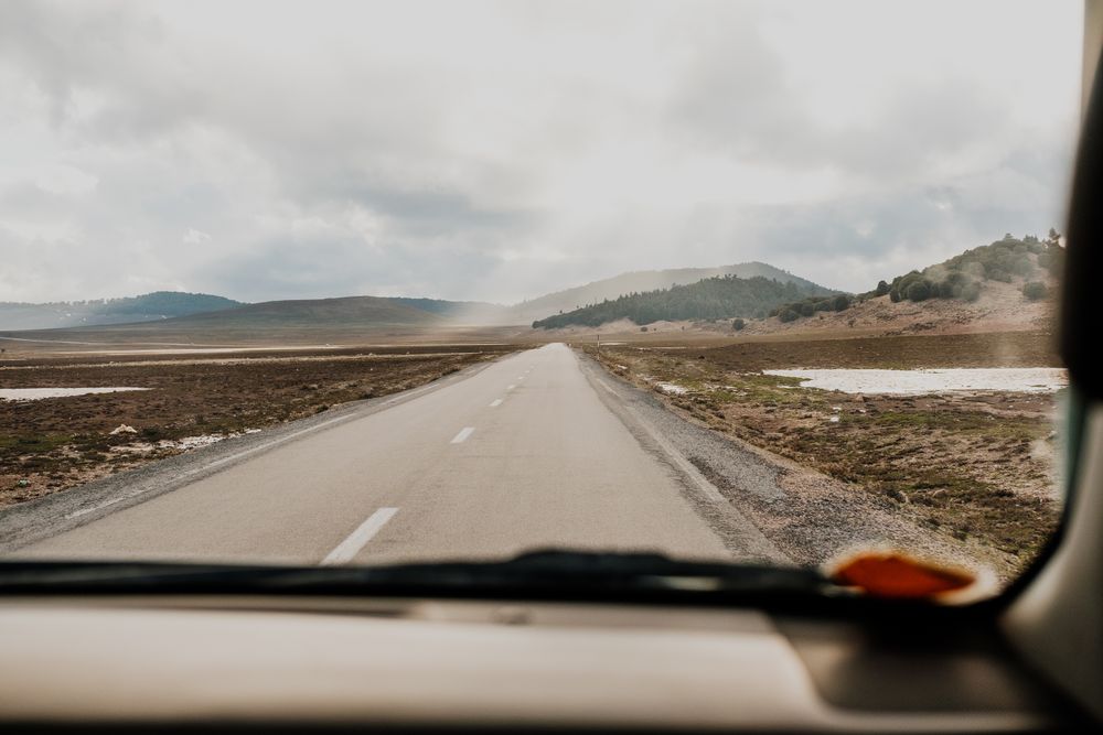 Road trip on cloudy day