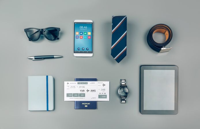 Set with businessman trip accessories