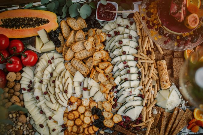 Great assortment of snacks served on table