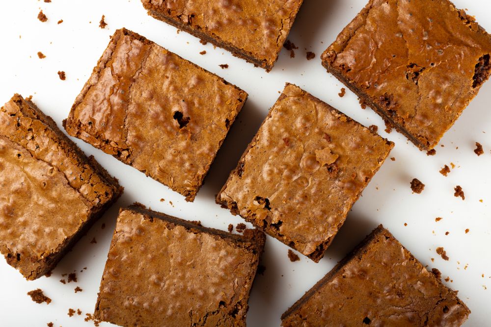 Top view of freshly made chocolate brownies