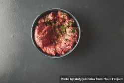 Above view of ground beef with herbs 49WLm0