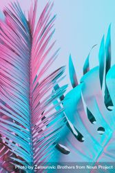 Tropical and palm leaves in vibrant bold gradient holographic colors 4AVQRb