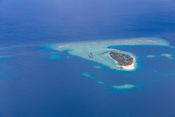 Island resort viewed from the airplane, landscape
