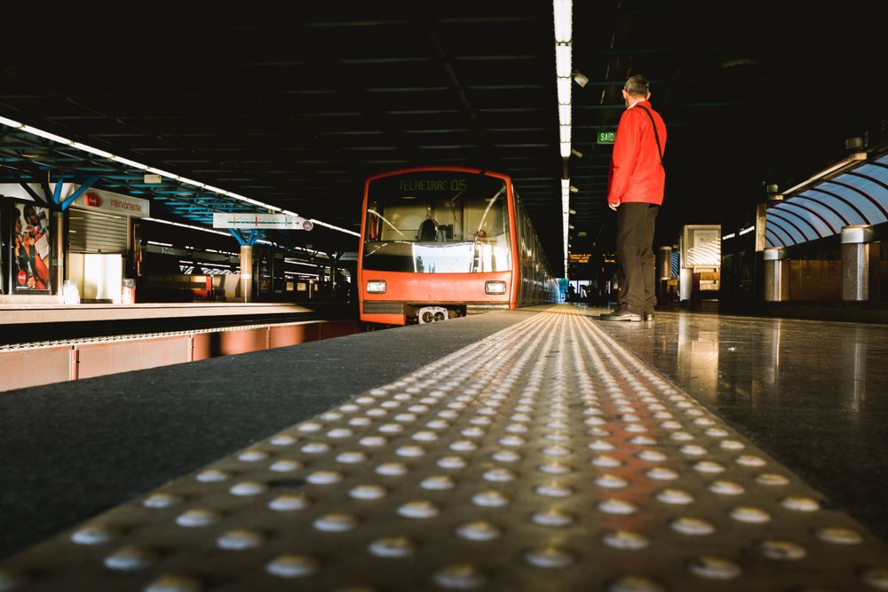 Man waiting for the train in subway