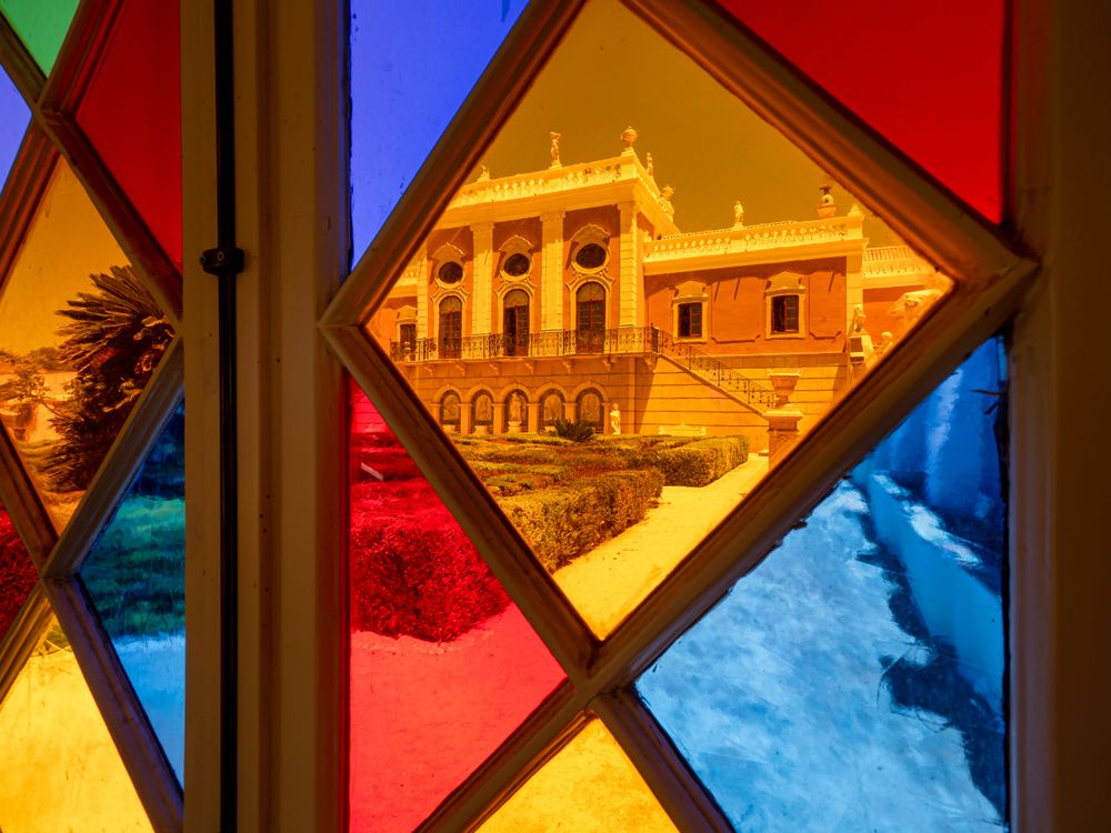 Antique multi-colored stained glass windows.
