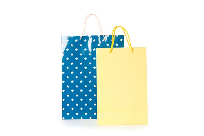Multicolor paper bags isolated on blank background
