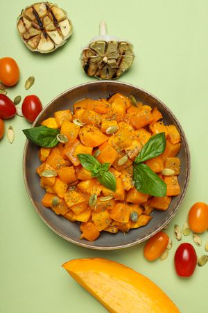 Concept of tasty homemade dish - baked pumpkin