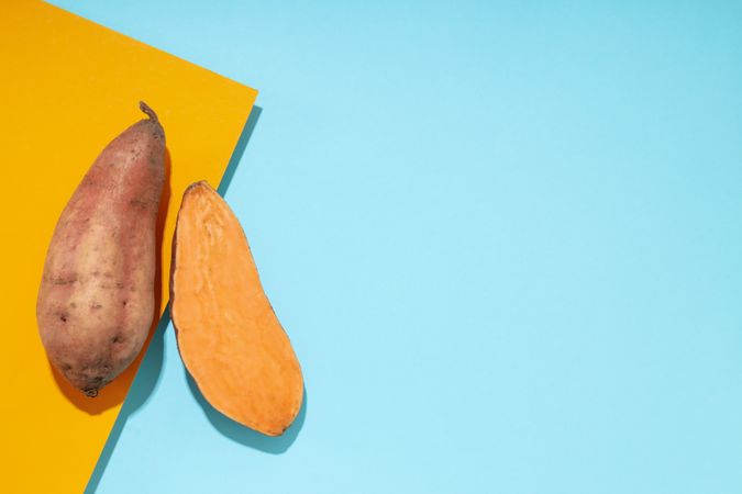Concept of vegetables, sweet potato, space for text