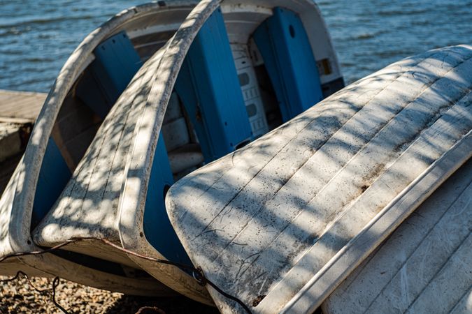 Old boats on the lake bank