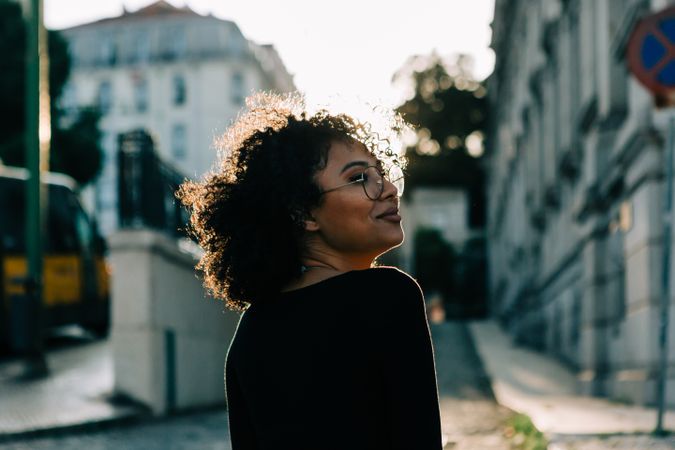 Black female in city street