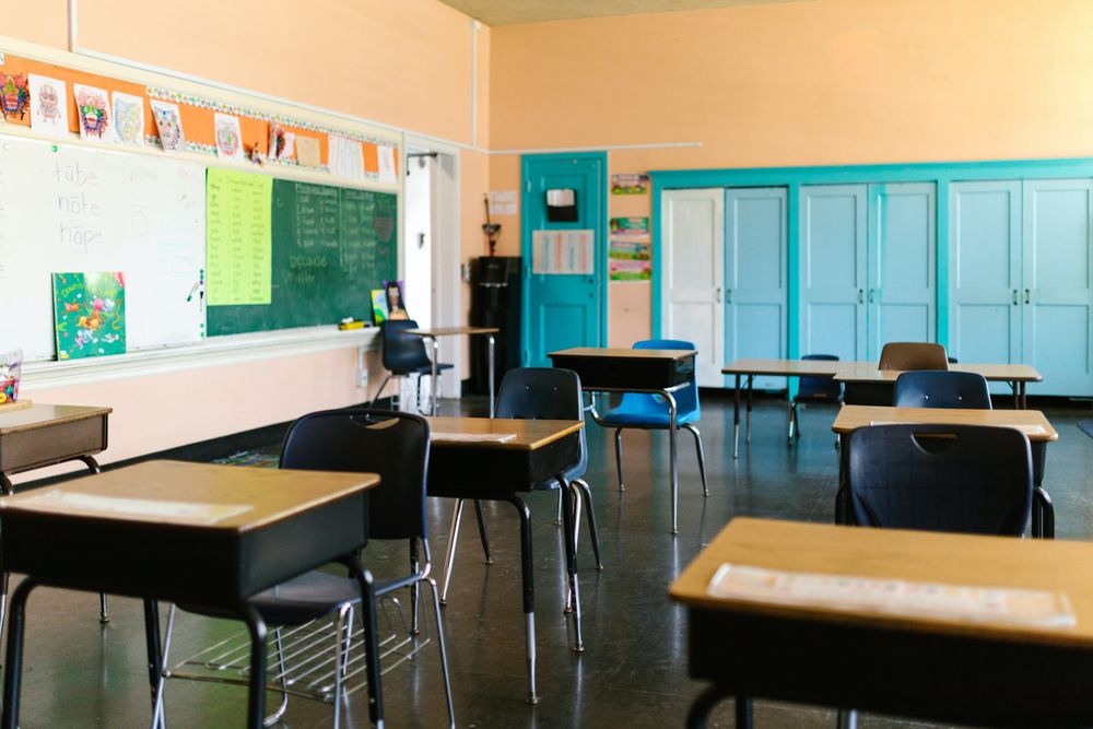 School classroom with no student