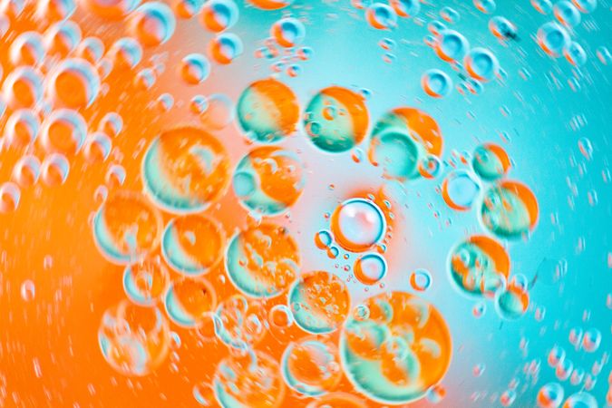 Abstract orange and blue water bubbles