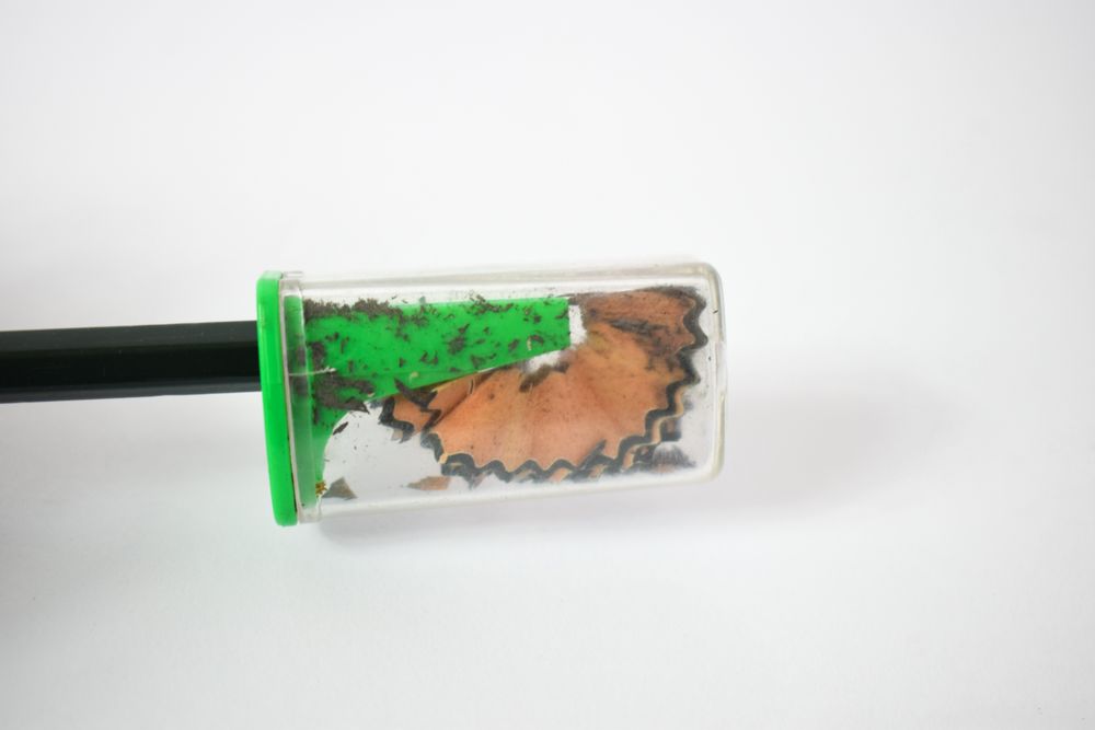 Side view of pencil with sharpener