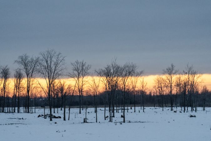 Sunrise, clouds and snow in Aiktkin County, Minnesota