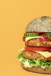 Veggie burger close-up isolated on an orange background