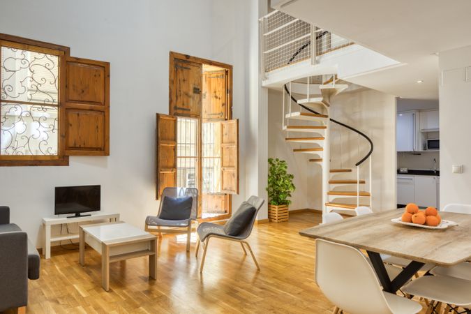 Interior of dining room in duplex flat