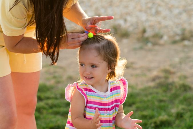 Toddler girl and mother