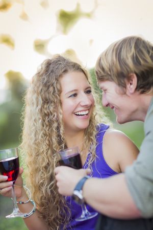 A Laughing Couple Enjoying A Glass Of Wine in the Park