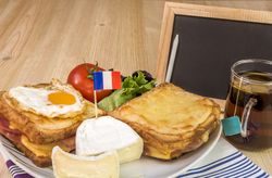 French breakfast and blank chalkboard