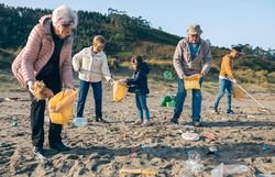Volunteers cleaning the beach