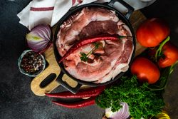 Top view of fresh raw pork ready to be cooked for meal