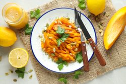 Concept of tasty homemade dish - baked pumpkin