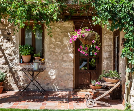 Beautiful patio of house with green foliage