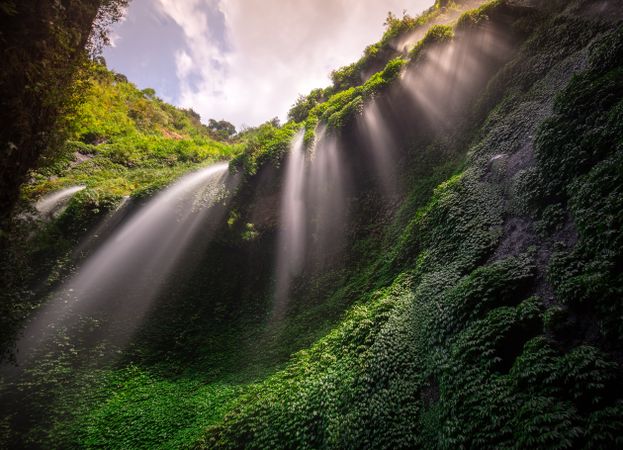 Mountain covered with green grass in Madakaripura, Karnataka, India