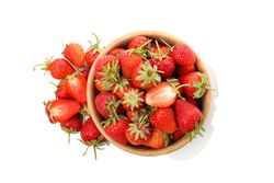 Bowl with tasty strawberry isolated on blank background. Summer berry