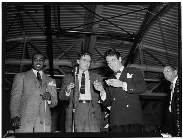 Washington D.C., USA - 1940: Portrait of Jimmie Lunceford, William P. Gottlieb, and Gene Krupa