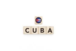 Wooden blocks bearing the name and flag of Cuba.