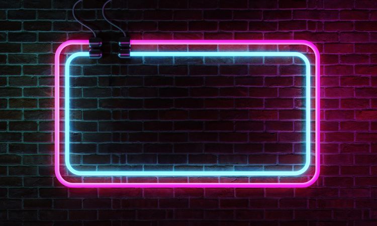 Pink and blue neon lights making  rectangle