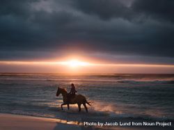 Silhouette of a female riding horse along the beach 5QQxd5