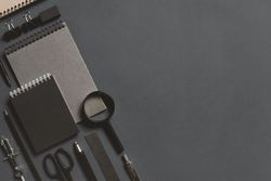 Stationary on dark background with copy space
