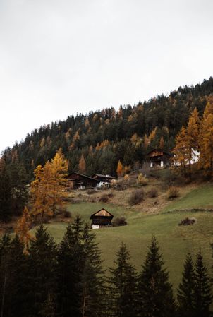 Scene of beautiful village on cloudy autumn day