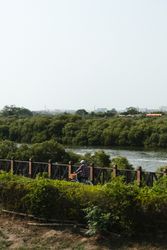 Man cycling along the river