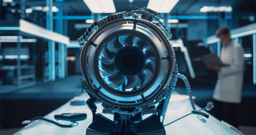 Modern Industrial Jet Engine in Research and Development Facility.
