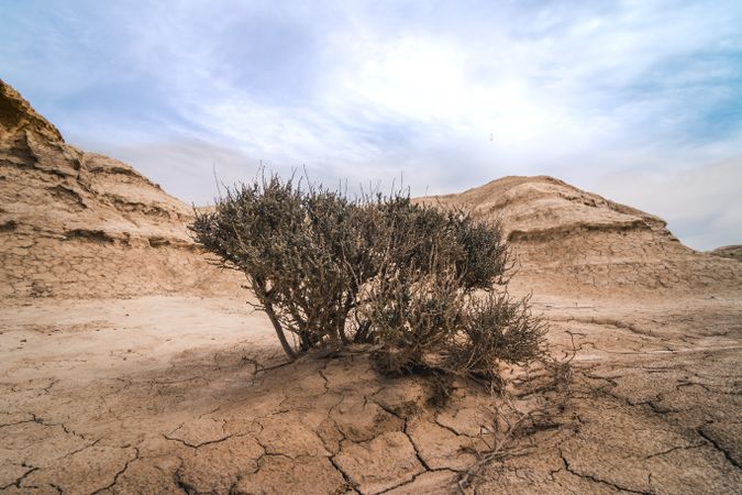 Amazing landscape of desert hills on background of blue sky