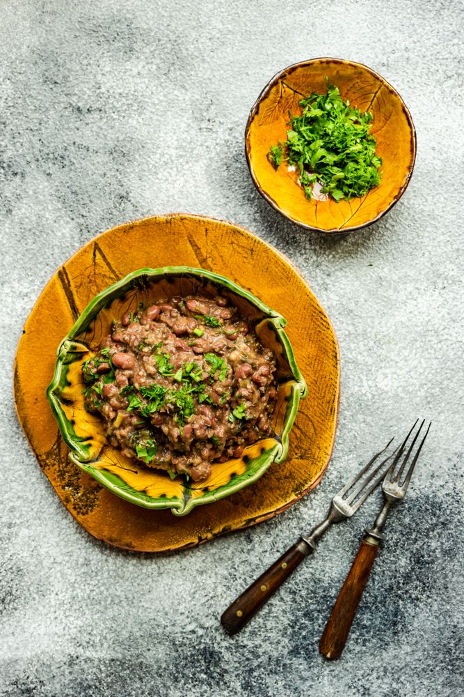 Traditional Georgian dish lobio in bright bowl