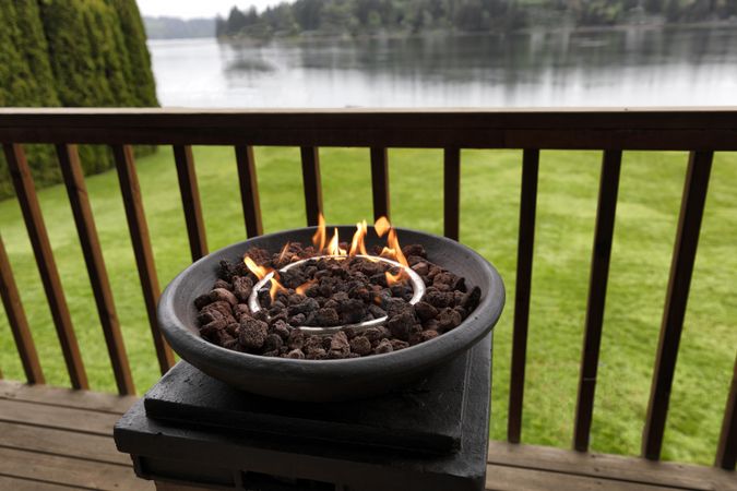 Fire pit on home deck