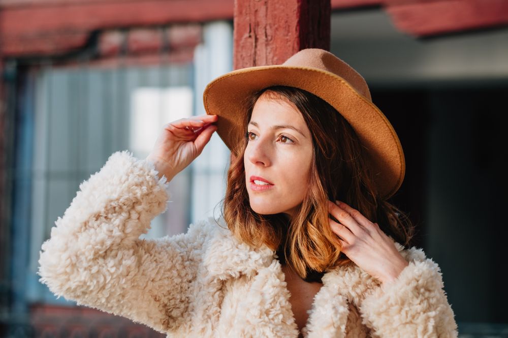 Smiling woman in warm wear