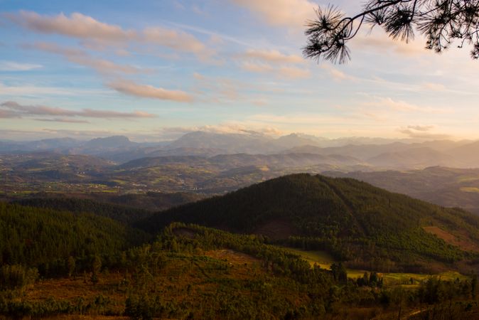 Majestic landscape of green mountains in sunlight