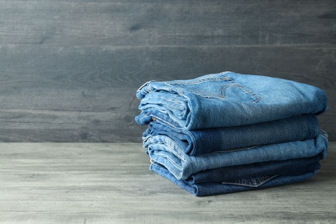 Close-up of folded jeans