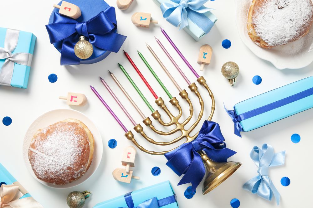 Concept of Jewish holiday, Hanukkah, top view
