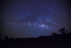 Landscape milky way galaxy with cloud and space dust in the universe, Long exposure photograph, with grain.