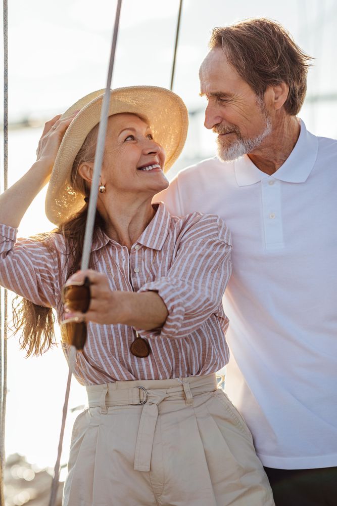 Cute older couple together on the water