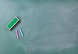 Green chalkboard with eraser and chalk