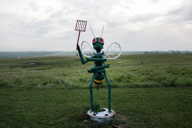 Wasp with fly swatter figure, Porter Sculpture Park, Montrose, South Dakota