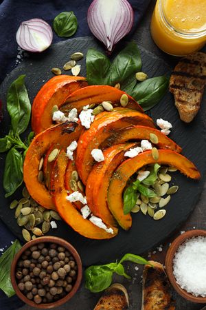 Concept of tasty homemade dish - baked pumpkin