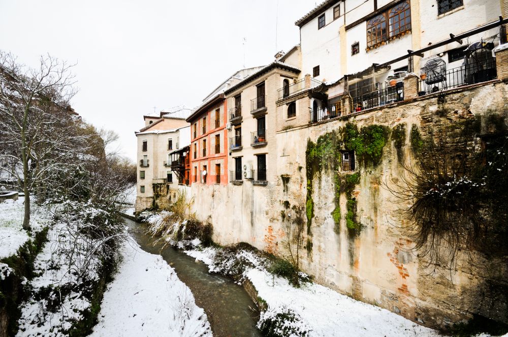 Slushy roads after storm in Granada, Spain